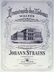 Afiş reklamı Freueteuch des Lebens, Johann Strauss the Younger tarafından bir Açılış balosunda tanıtılmak üzere bir vals, 1870